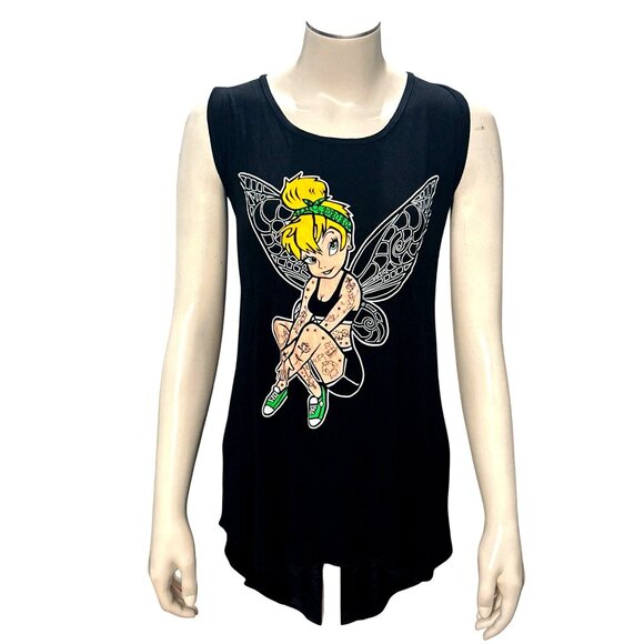 CCC Tattooed Disney Tinkerbell Black Sleeveless Tank Top XL Cotton Spandex Blend - Picture 1 of 7